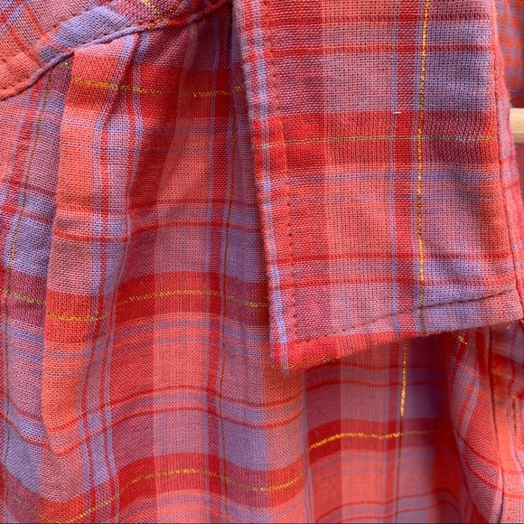 Anthropologie • Coral Plaid Button Down - Picture 4 of 6